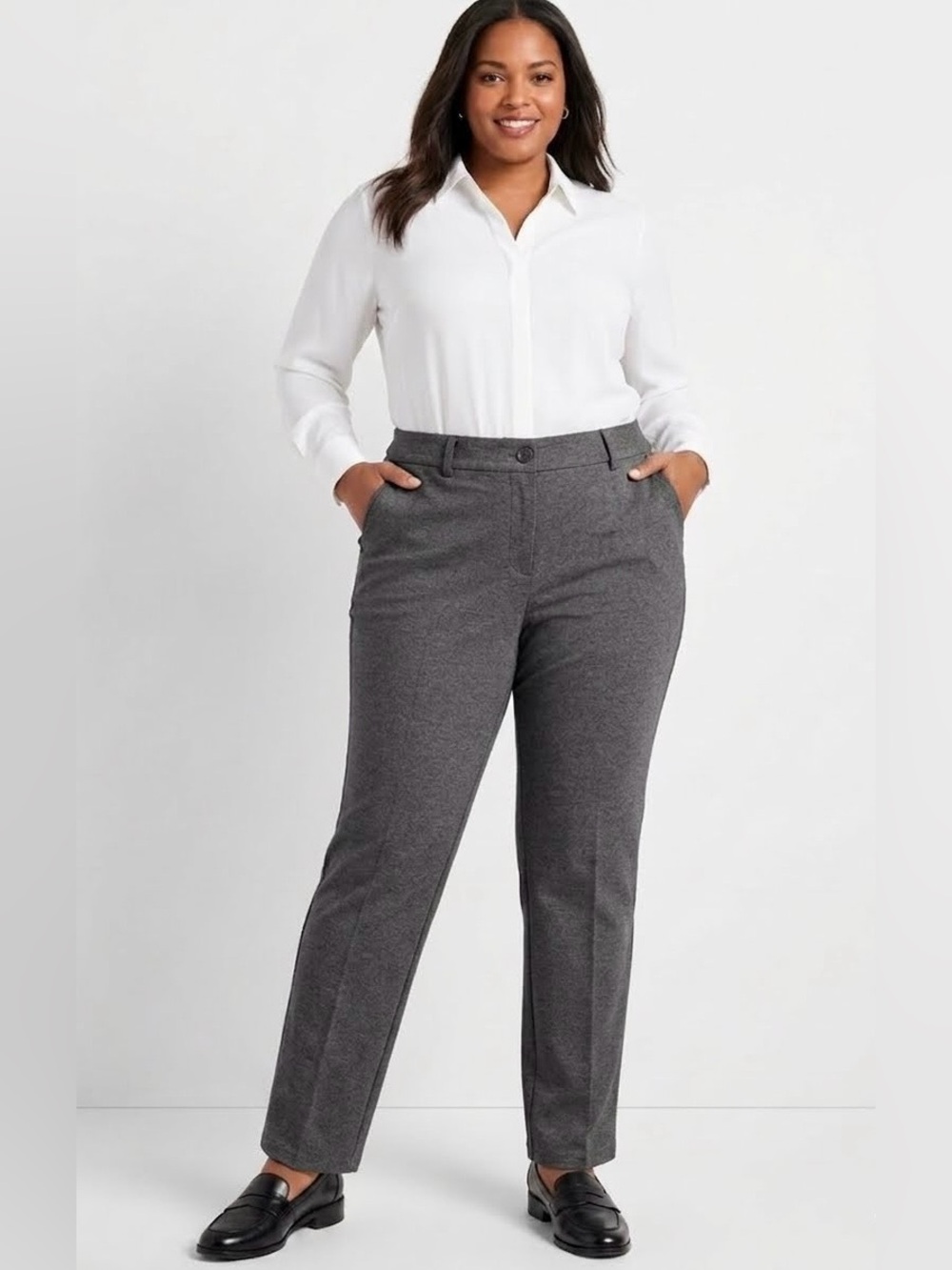 Talbots Ponte Knit Straight Leg Trousers Grey Dress Pants Stretch Workwear 16W